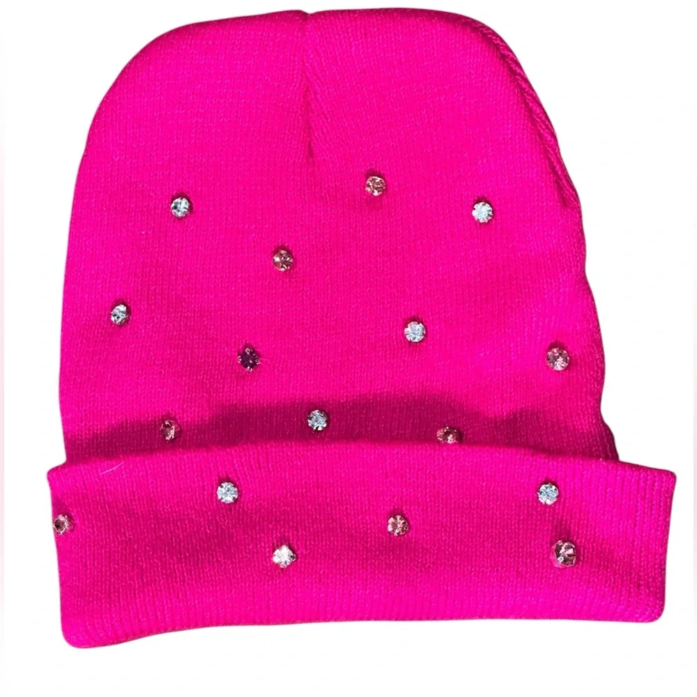 Red Beanie with Hand Sewn Rhinestone Accents All the Way Around.NWOT